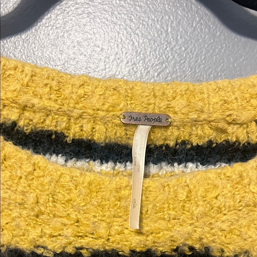 Free People Yellow Striped Fuzzy Knit Sweater - Picture 2 of 4